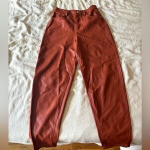 Red leather pants